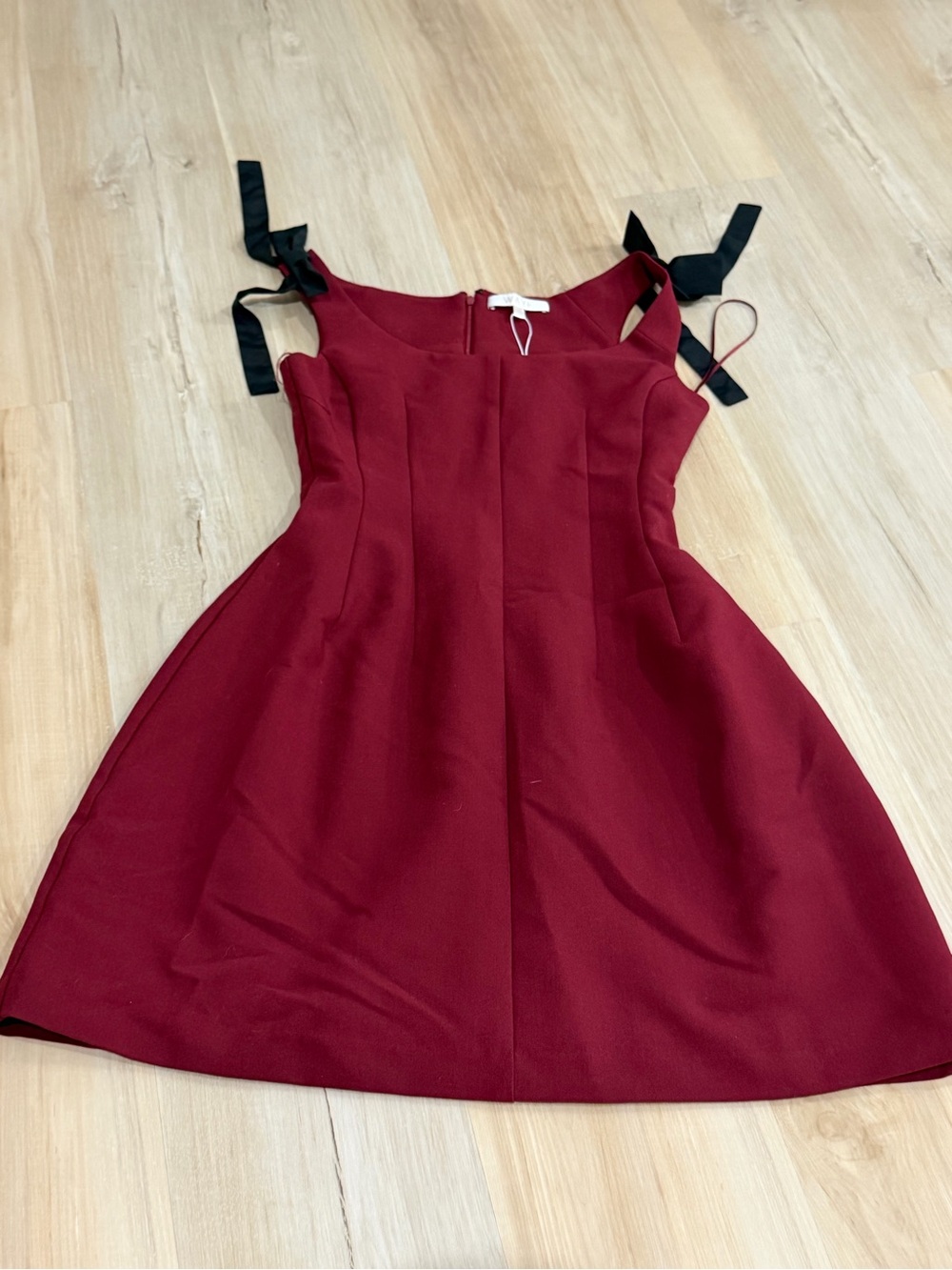 Wayf Burgundy Fit-and-Flare Mini Dress with Black Tie Straps